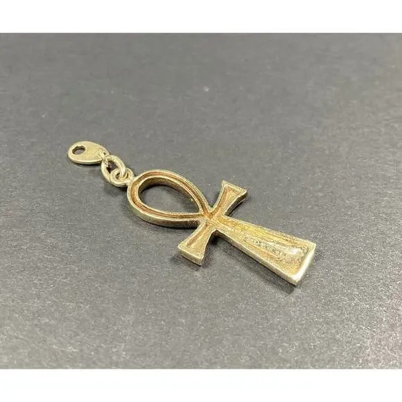 Vintage 1970’s Gold Plated .925 Sterling Silver Ankh Pendant Cross Italy Enamel - Picture 5 of 14